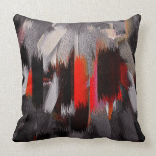 Red Black Grey Abstract Painting Throw Pillow