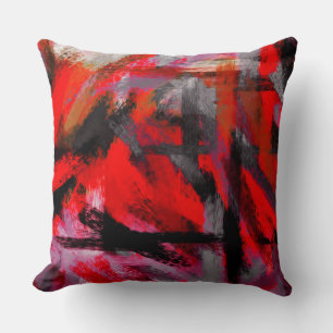 Red Black Grey Abstract Throw Pillow