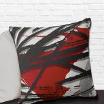 Red Black & Grey Abstract Watercolor Throw Pillow<br><div class="desc">Modern throw pillow features a stylish artistic design in a red black and grey colour palette. This artistic composition is constructed from an artistic woodblock design, layered over Memphis style design elements; layered design elements create highlights and shadows. The shades of grey with black accents complement the red background. A...</div>