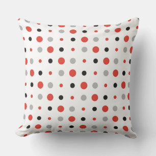 red, black, grey and white dots throw pillow
