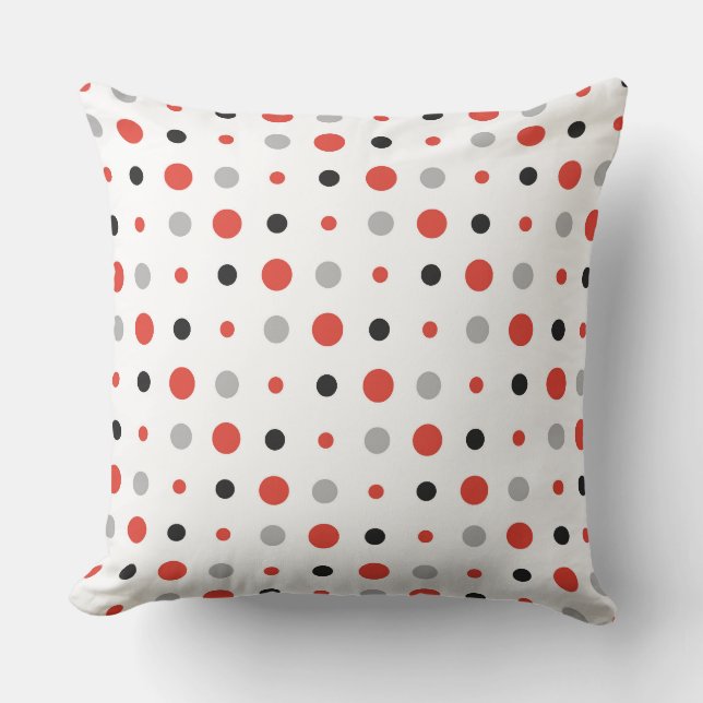 red, black, grey and white dots throw pillow (Front)