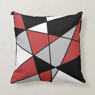 Red Black Grey and White Modern Geometric Pattern Throw Pillow