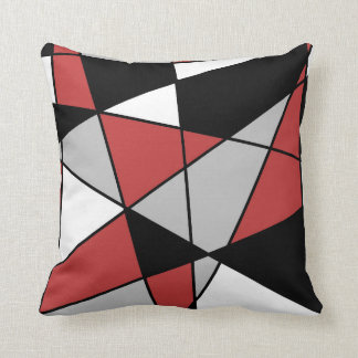 Red Black Grey and White Modern Geometric Pattern Throw Pillow