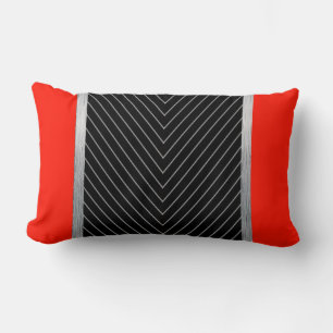 Red, black, grey and white pinstripe lumbar pillow