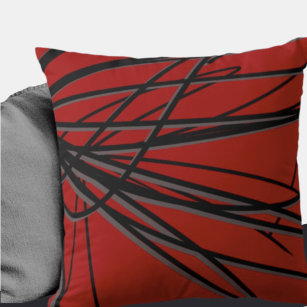 Red Black & Grey Artistic Elegant Abstract Throw Pillow