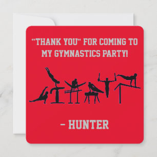 Red / Black / Grey BOYS GYMNASTICS PARTY CUSTOM Thank You Card