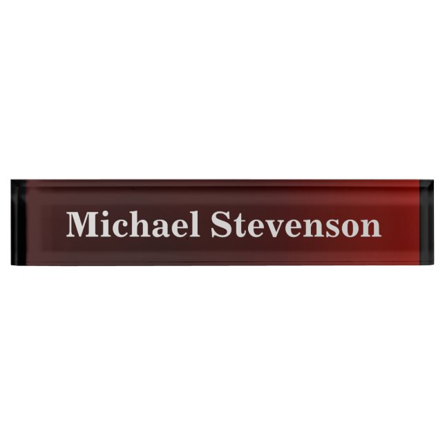 Red Black Grey Elegant Modern Desk Nameplate (Front)