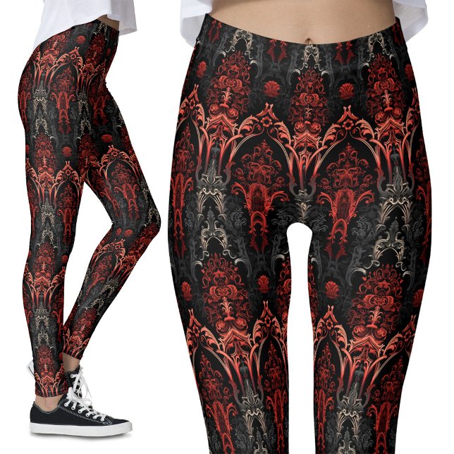 Red, Black, Grey Gothic Filigree Lace Leggings (Creator Uploaded)