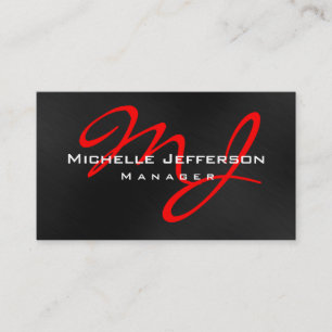 Red Black Grey Manager Monogram Business Card