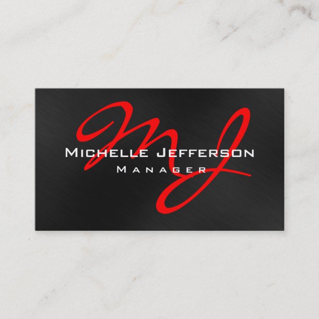 Red Black Grey Manager Monogram Business Card (Front)