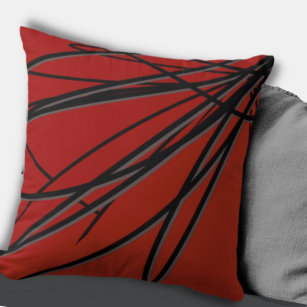 Red Black & Grey Modern Artistic Abstract Throw Pillow