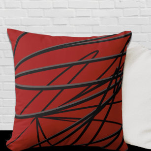 Red Black & Grey Modern Elegant Abstract Throw Pillow