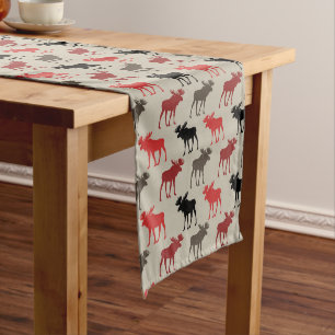 Red Black Grey Moose Pattern Short Table Runner