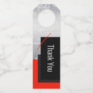 Red, black, grey, pinstripe bottle tag