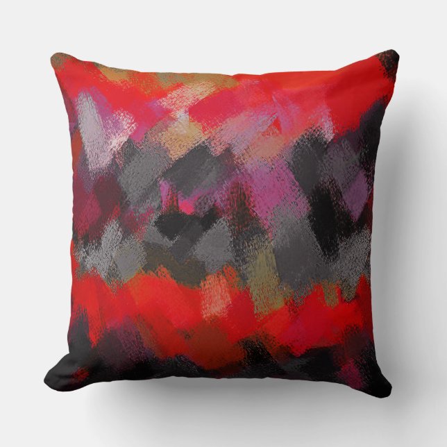 Red Black Grey Purple Abstract Painting #2 Throw Pillow (Front)
