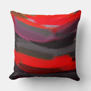 Red Black Grey Purple Abstract Painting Throw Pillow