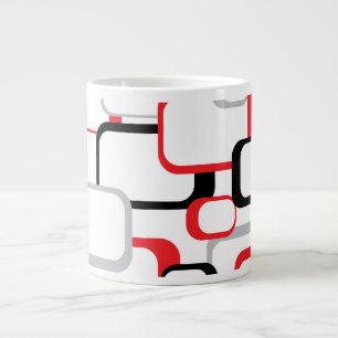 Red Black Grey Retro Squares White Large Coffee Mug