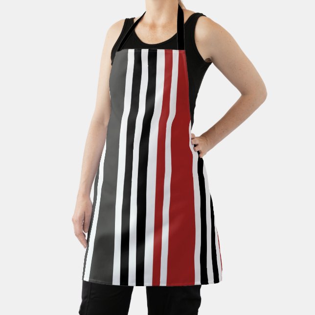 Red Black Grey Vertical Stripes Pattern Apron (Insitu)