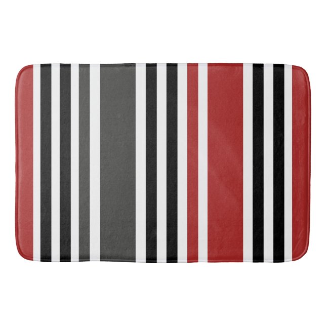 Red Black Grey Vertical Stripes Pattern Bath Mat (Front)