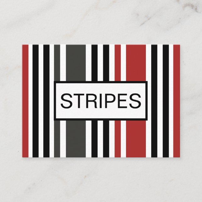 Red Black Grey Vertical Stripes Pattern Business Card (Front)