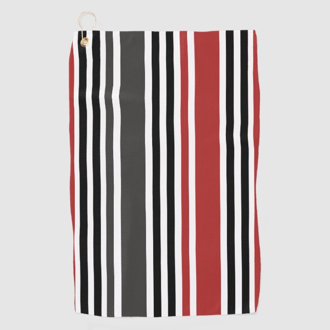 Red Black Grey Vertical Stripes Pattern Golf Towel (Front)