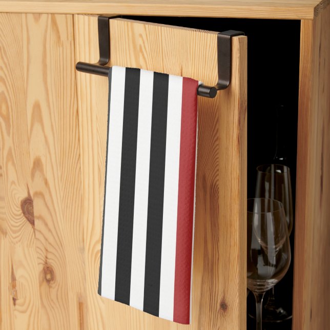 Red Black Grey Vertical Stripes Pattern Kitchen Towel (Thirds Fold)