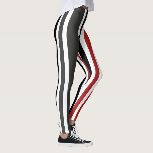 Red Black Grey Vertical Stripes Pattern Leggings (Right)