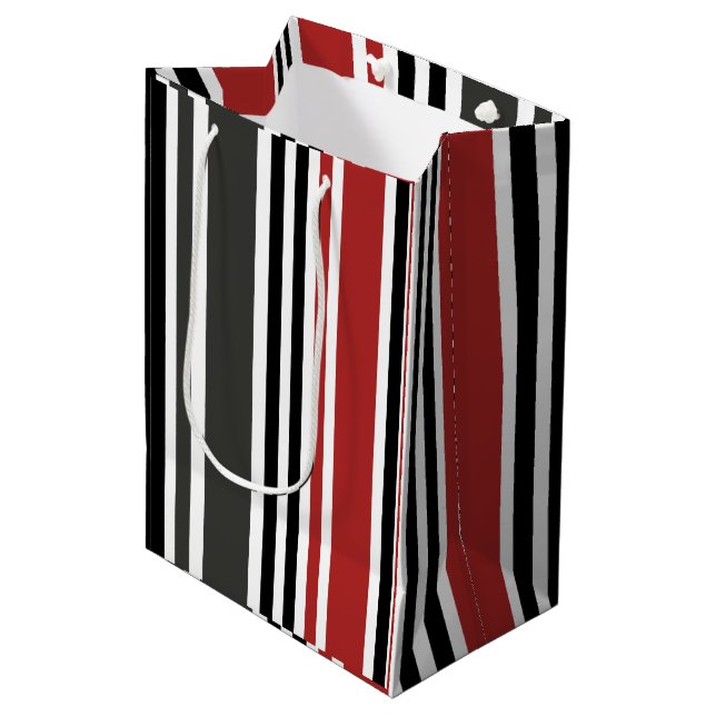 Red Black Grey Vertical Stripes Pattern Medium Gift Bag (Front Angled)