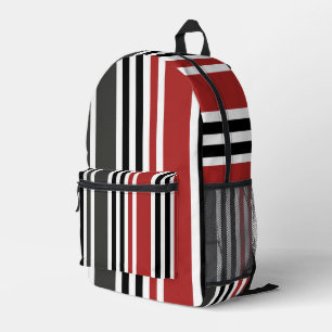 Red Black Grey Vertical Stripes Pattern Printed Backpack