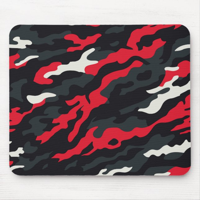 Red Black Grey White Camouflage Camo Pattern Mouse Pad (Front)