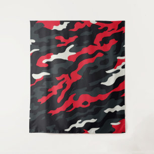 Red Black Grey White Camouflage Camo Pattern Tapestry