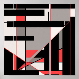 Red Black Grey White Geometric MCM-like Design Poster