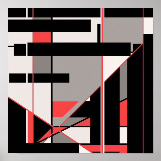 Red Black Grey White Geometric MCM-like Design Poster (Front)