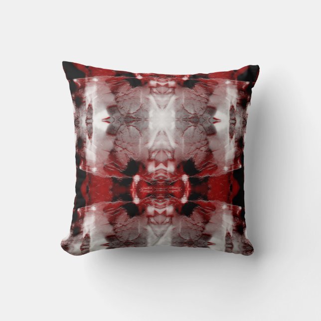 Red Black Grey White Native American Southwest Loo Throw Pillow (Front)