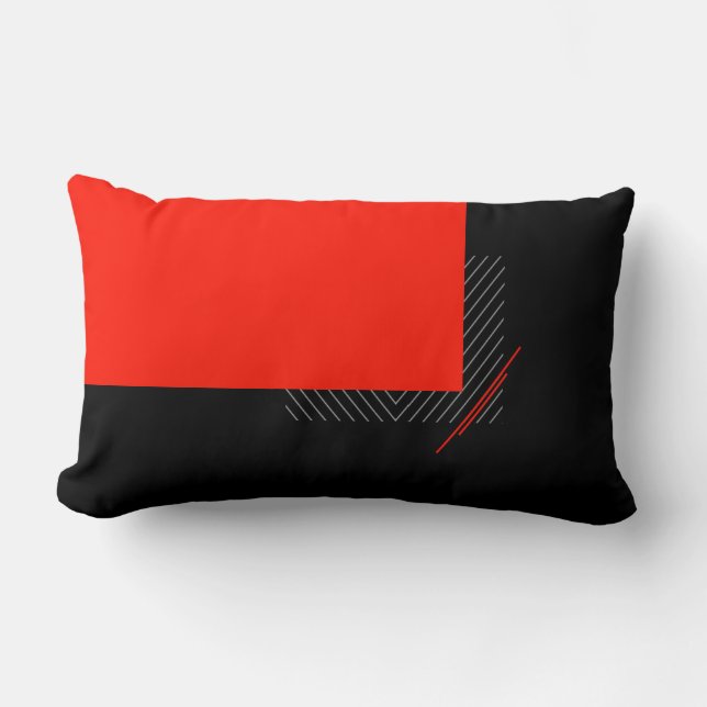 Red, black, grey, white pinstripe lumbar pillow (Front)
