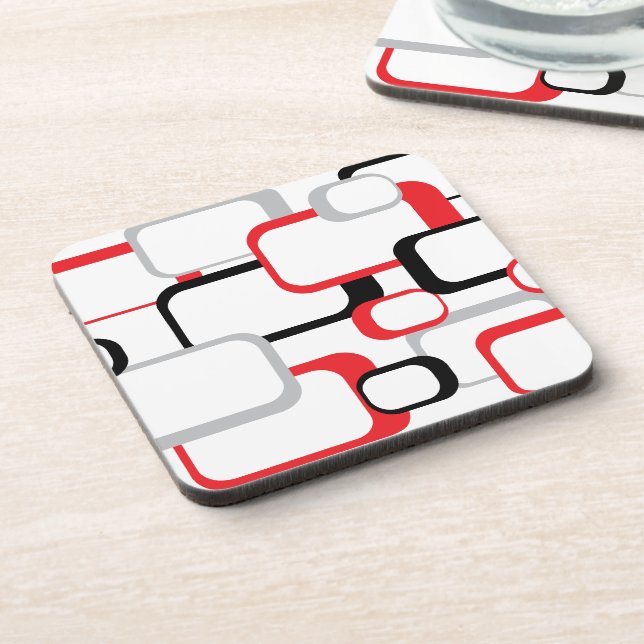 Red Black Grey White Retro Squares Coaster (Left Side)