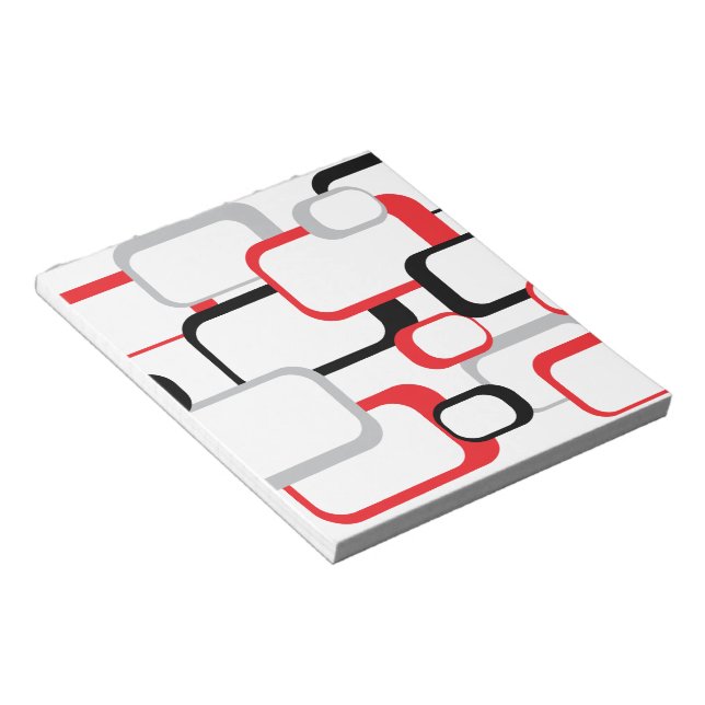 Red Black Grey White Retro Squares Pattern Notepad (Angled)