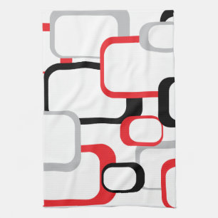 Red Black Grey White Squares Pattern Retro Kitchen Towel