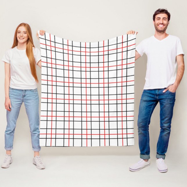 Red Black Grid Lines Plaid Design  Fleece Blanket (Creator Uploaded)