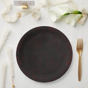 Red & Black Grunge Gothic Paper Plate
