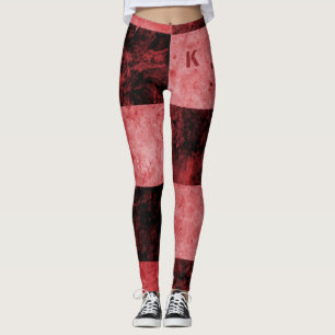 Red Black Grunge Tiles Monogram Personalized Leggings