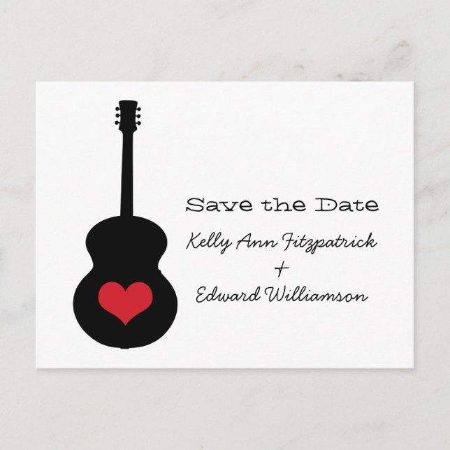 Red/Black Guitar Heart Enregistrer la date Carte p (Devant)