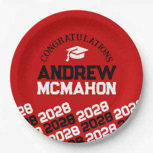 Red & Black Half Repeat Grad Personalized Paper Plate