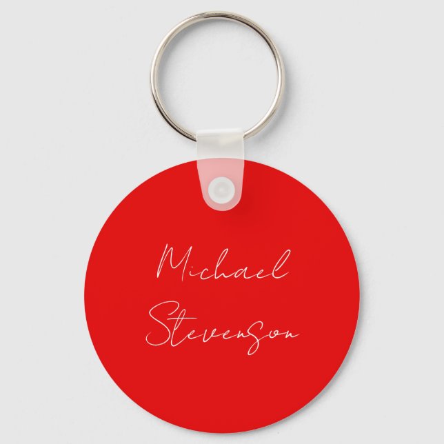 Red Black Handwritten Minimalist Your Name Keychain (Front)