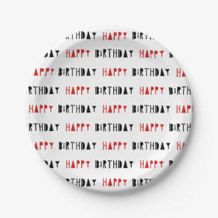 Red & Black Happy Birthday Party Plates