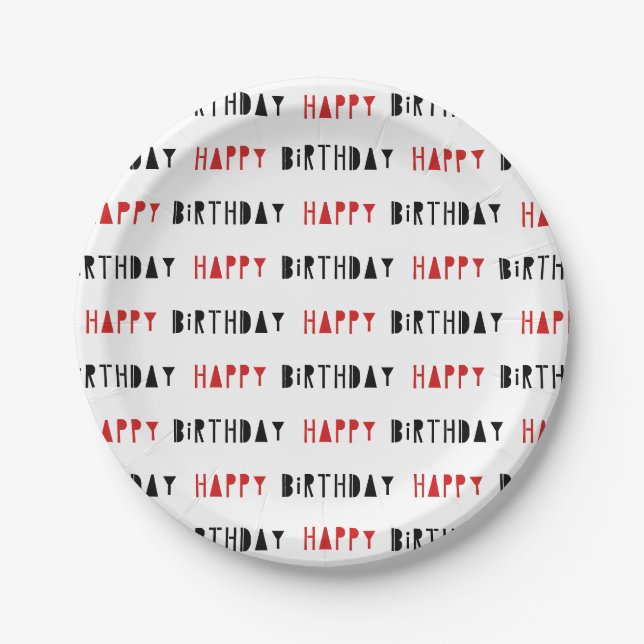 Red & Black Happy Birthday Party Plates (Front)