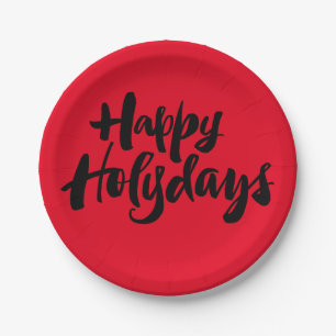 Red Black Happy Holy Holydays Holidays Christmas Paper Plate