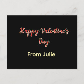 Red black happy Valentine's day from name stylish  Holiday Postcard