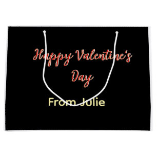 Red black happy Valentine's day from name stylish  Large Gift Bag