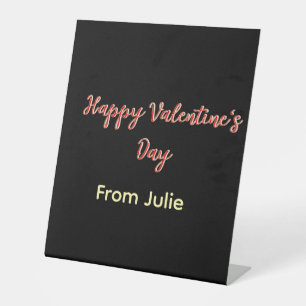 Red black happy Valentine's day from name stylish  Pedestal Sign